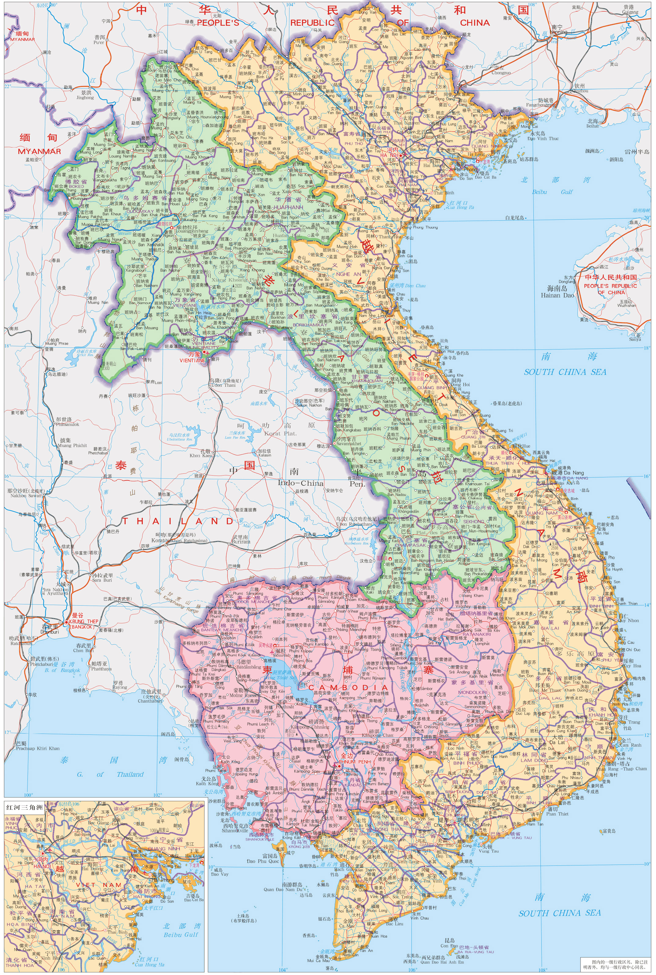 柬埔寨中文地图,柬埔寨高清版,柬埔寨地图！
